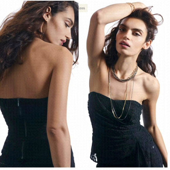 Anthropologie NWT Mare Mare Black Corseted Lace Adjustable Hem Tube Top Size M. - Picture 3 of 6